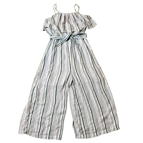 Justice Girl's Jumpsuite Romper XL Plus White Silver Sleeveless - Picture 1 of 7